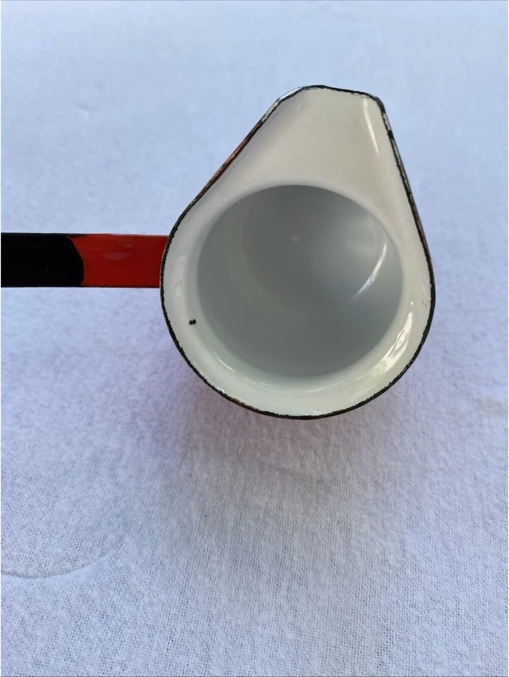 Vintage Enamel Ware Ladle Long Handled Red & White Country Kitchen, Syrup Coffee